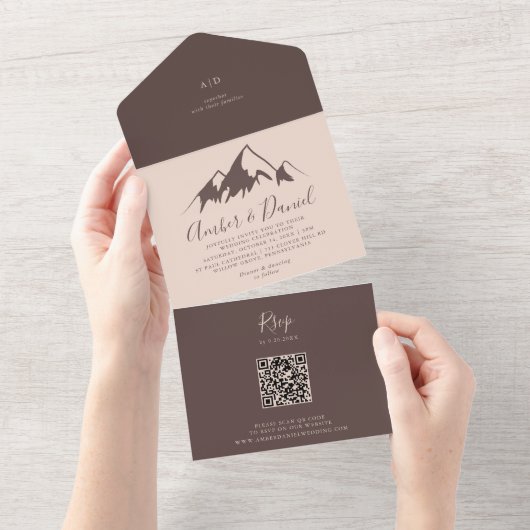 Duidelijke bergachtige landbruiloft all in one uitnodiging (Afscheurbaar)
