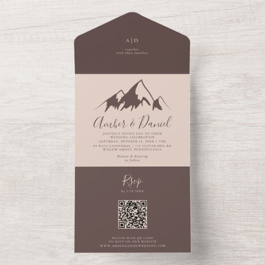 Duidelijke bergachtige landbruiloft all in one uitnodiging (Binnen)