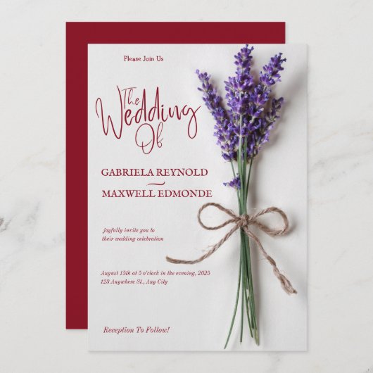 Duidelijke Bloemen Blauwe Lavendel Bruiloft Kaart (Voorkant / Achterkant)