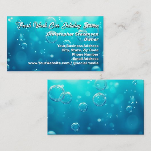 Duidelijke Bubbels Blauw Water Auto Detailing Rein Visitekaartje (Voorkant / Achterkant)