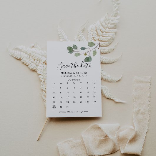 Duidelijke Greenery Botanical sparen de Kalender v Save The Date