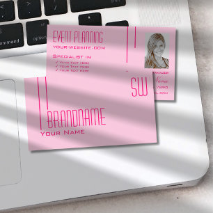 Duidelijke Lichte Baby Roze met Monogram en Foto Visitekaartje