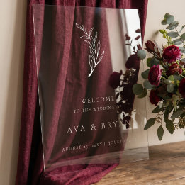 Duidelijke minimalistische olijftak bruiloft welko acryl bord