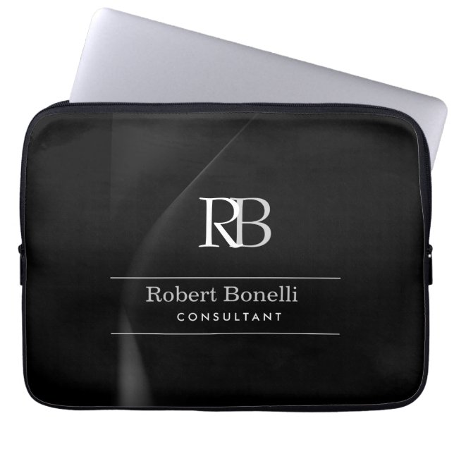 Duidelijke Moderne Grijze Monogram Initialen Naam Laptop Sleeve (Voorkant)