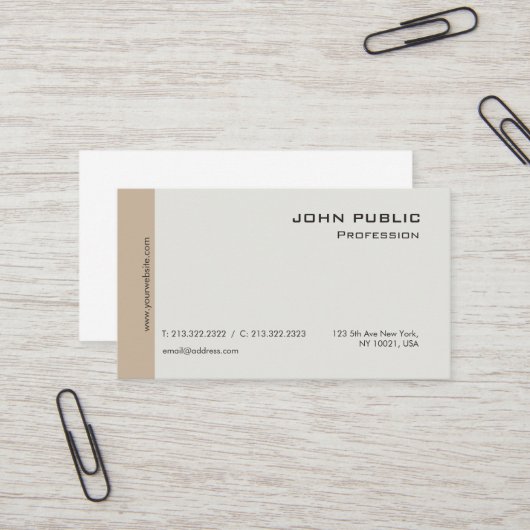Duidelijke Moderne Professionele Elegante Beige en Visitekaartje (Voorkant / Achterkant in situ)