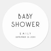 Duidelijke Moderne Tekst Zwart-wit Baby shower Ronde Sticker (Voorkant)