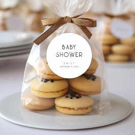 Duidelijke Moderne Tekst Zwart-wit Baby shower Ronde Sticker