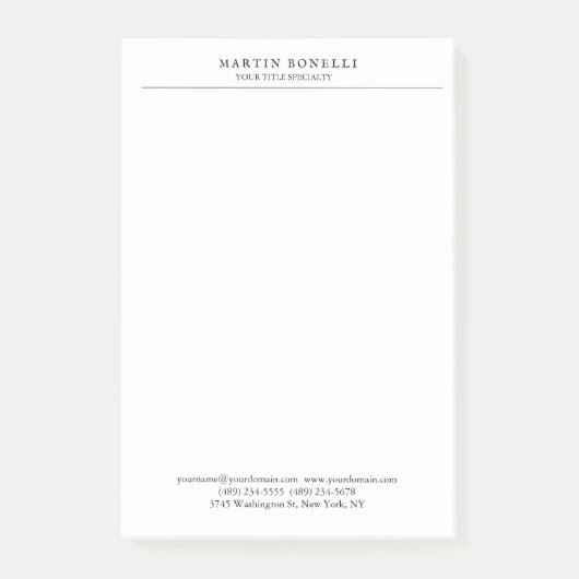 Duidelijke Professionele Zwart-wit Minimalist Post-it® Notes (Voorkant)