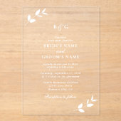 Duidelijke transparante bladeren Elegante monogram Acryl Uitnodigingen (Voorkant)