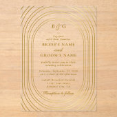 Duidelijke Transparante Gouden Bogen Monogram Huwe Acryl Uitnodigingen (Voorkant)