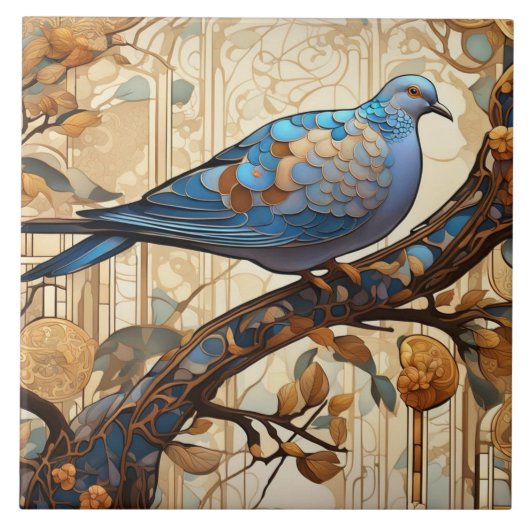 Duif Art Nouveau Art Deco Vogel Tegeltje (Voorkant)