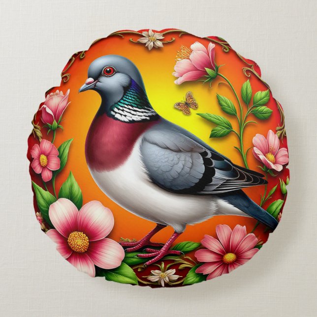 Duif Bloem Rond Kussen Natuur Decoratie (Voorkant)