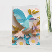 Duif & Daisy Bloemen Blauw Pastel Gesneden Papier  Bedankkaart (Voorkant)
