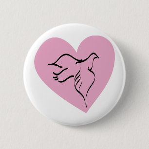 Duif door Roze Hart wordt omringd dat Ronde Button 5,7 Cm