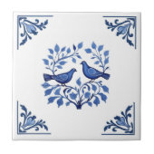 Duif Duif Vogel Paar Blauw Wit Delfts Hoeken Tegeltje (Voorkant)