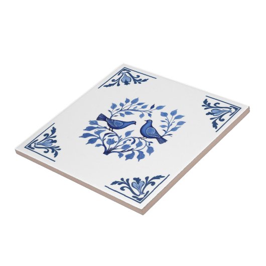 Duif Duif Vogel Paar Blauw Wit Delfts Hoeken Tegeltje (Zijkant)