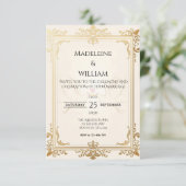 Duif Elegante Luxe Gouden Huwelijk RSVP Kaartje (Staand voorkant)
