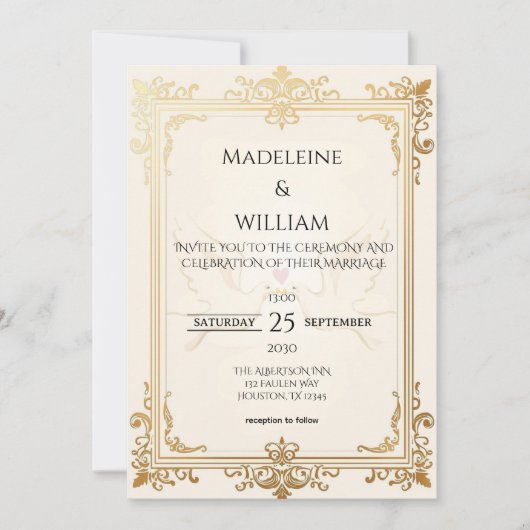 Duif Elegante Luxe Gouden Huwelijk Save The Date (Voorkant)