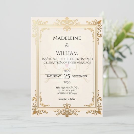 Duif Elegante Luxe Gouden Huwelijk Save The Date (Staand voorkant)