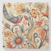 Duif en Bloemen Design Stenen Onderzetter (Voorkant)