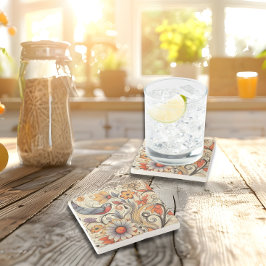 Duif en Bloemen Design Stenen Onderzetter