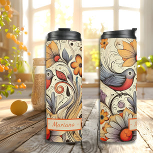 Duif en Bloemen Ontwerp aangepaste naam Zomer Thermosbeker