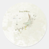 Duif en gouden bladeren  r ronde sticker (Voorkant)