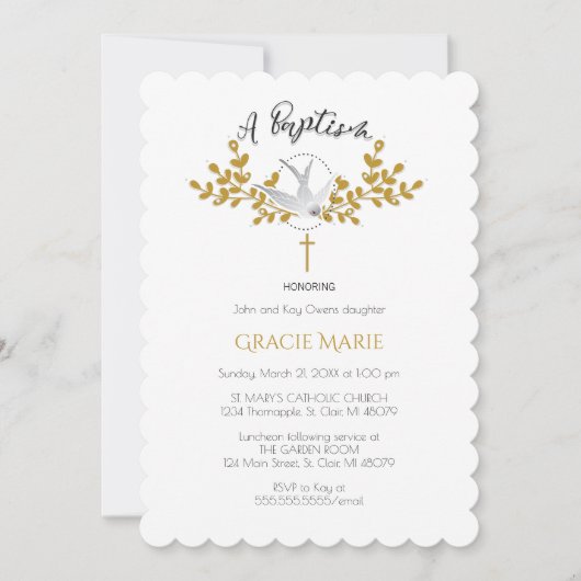 Duif en Kruis Doop Uitnodiging (Voorkant)
