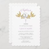 Duif en Kruis Doop Uitnodiging {Meisje} (Voorkant / Achterkant)