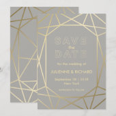 Duif Grijs & Goud Geometrische Bruiloft Save the D Save The Date (Voorkant / Achterkant)