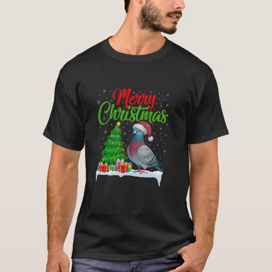 Duif Kerstboom Lights Funny Xmas Pigeon Lov T-shirt (Voorkant)