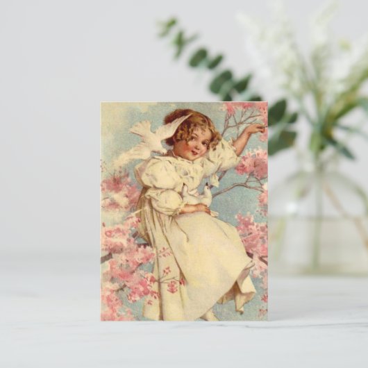  Duif Meisje Pasen Feestdagenkaart (Staand voorkant)