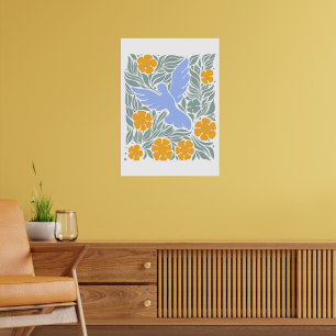 Duif met bloemen in folk stijl Moderne vormen Poster