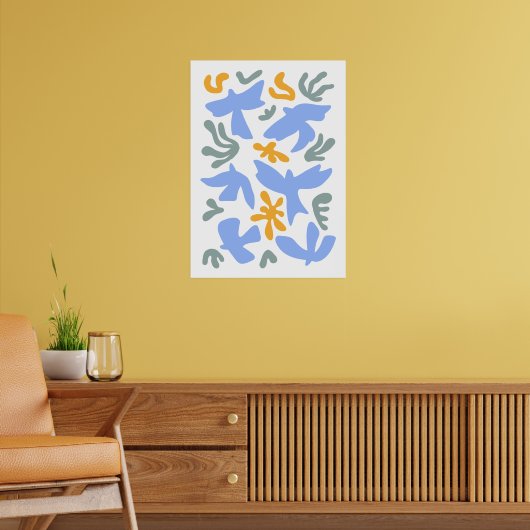 Duif met bloemen in folk stijl | Moderne vormen Poster (Woonkamer 2)