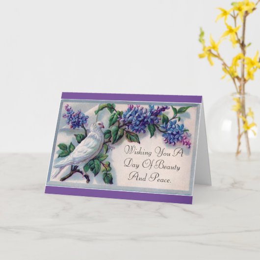  duif met bloemenverjaardag kaart (Gele Bloem)