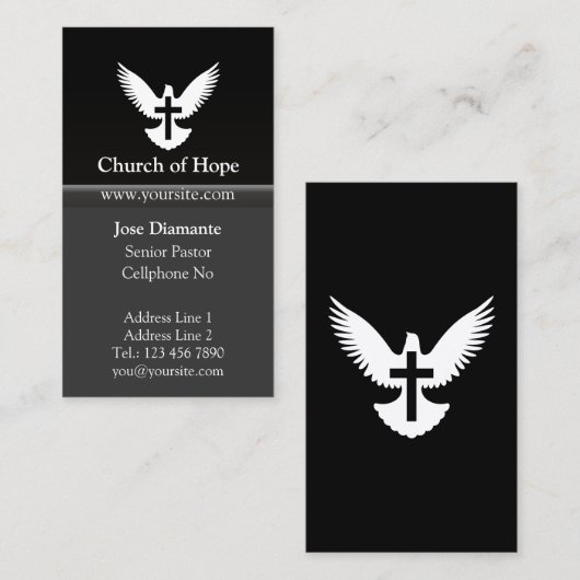 Duif met Cross Black Vertical Church Kaart Visitekaartje (Voorkant / Achterkant)