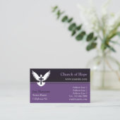 Duif met Cross Dark Paarse Church Kaart Visitekaartje (Staand voorkant)