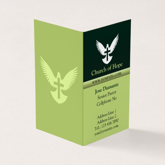 Duif met Cross Forest groen verticaal gevouwen Visitekaartje (Buitenkant)