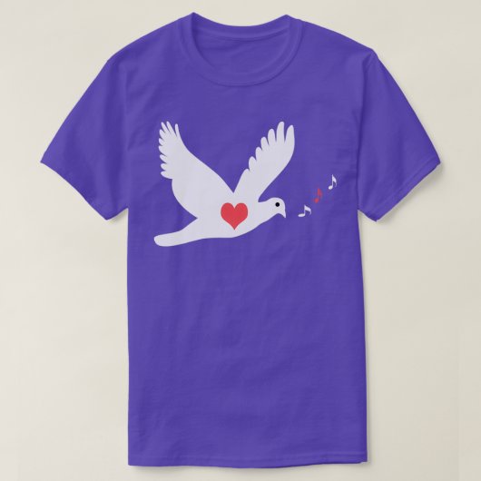 duif met een rood hart zingend 2 t-shirt (Design voorkant)
