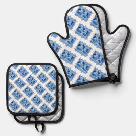 Duif Met Keltische Vredestekst In Blauwe Tinten Ovenwant & Pannenlap Set