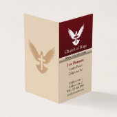 Duif met kruis rood en beige verticaal gevouwen visitekaartje (Buitenkant)