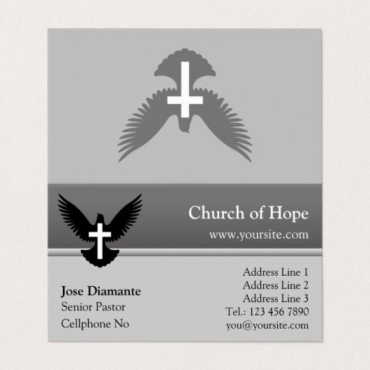 Duif met kruisgrijs gevouwen Visitekaartje (Buitenkant ongevouwen)