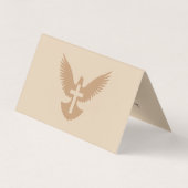 Duif met rood kruis en beige gevouwen bus visitekaartje (Achterkant)