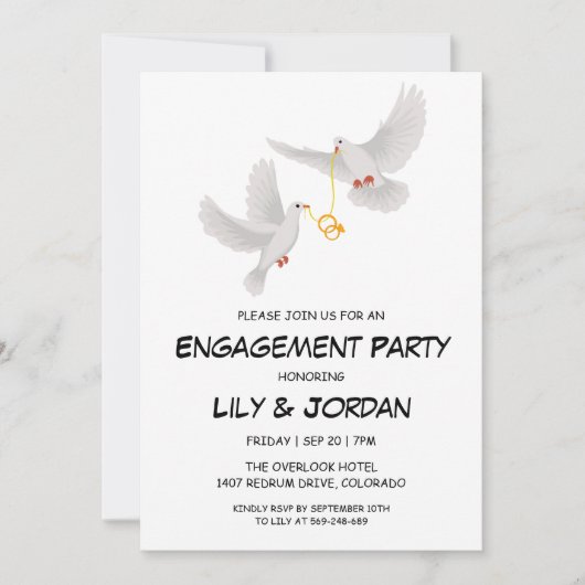 Duif met trouwring cartoon verloving kaart (Voorkant)