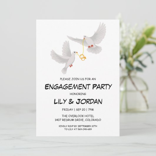 Duif met trouwring cartoon verloving kaart (Staand voorkant)