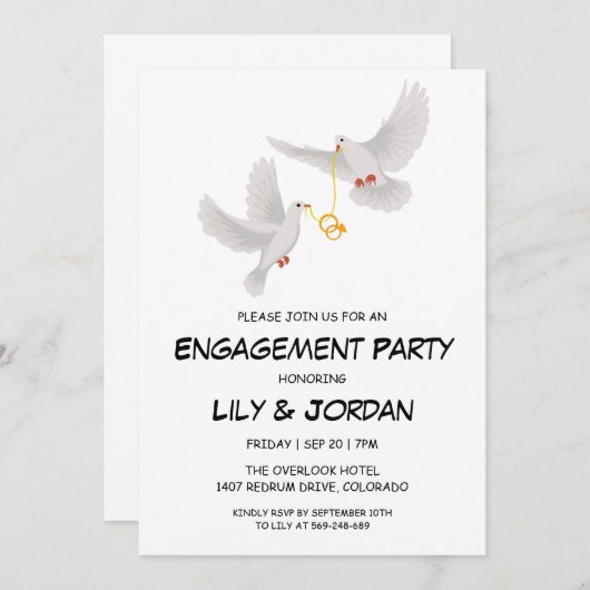 Duif met trouwring cartoon verloving kaart (Voorkant / Achterkant)