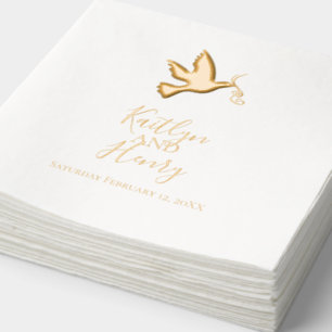 Duif met twee linten moderne bruiloft folie servetten