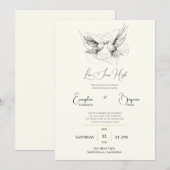 Duif minimale liefde kaligrafie bruiloft kaart (Voorkant / Achterkant)