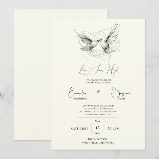 Duif minimale liefde kaligrafie bruiloft kaart (Voorkant / Achterkant)