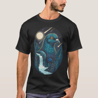 Duif Nachthemel Maan Meteor Kunst Vogel Natuur T-shirt